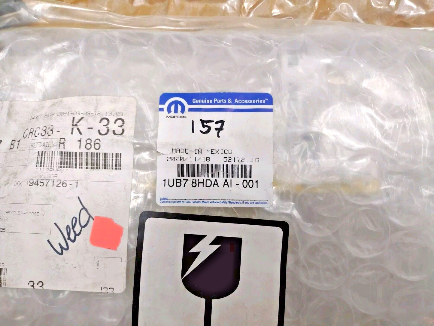 Genuine OEM Mopar Right Passenger Side Sunvisor Sun Visor Illuminated 1UB78HDAAI