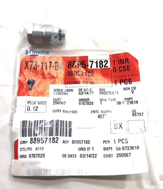 New OEM Genuine GM Power Steering Gear Inlet Hose Fitting 88957182