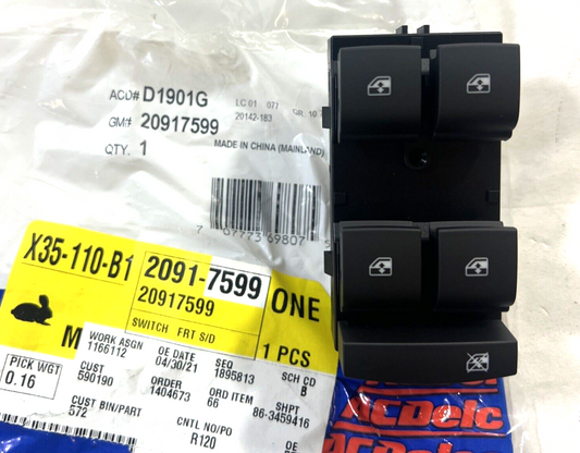 Genuine OEM GM ACDelco D1901G Left Side Master Power Window Switch 20917599