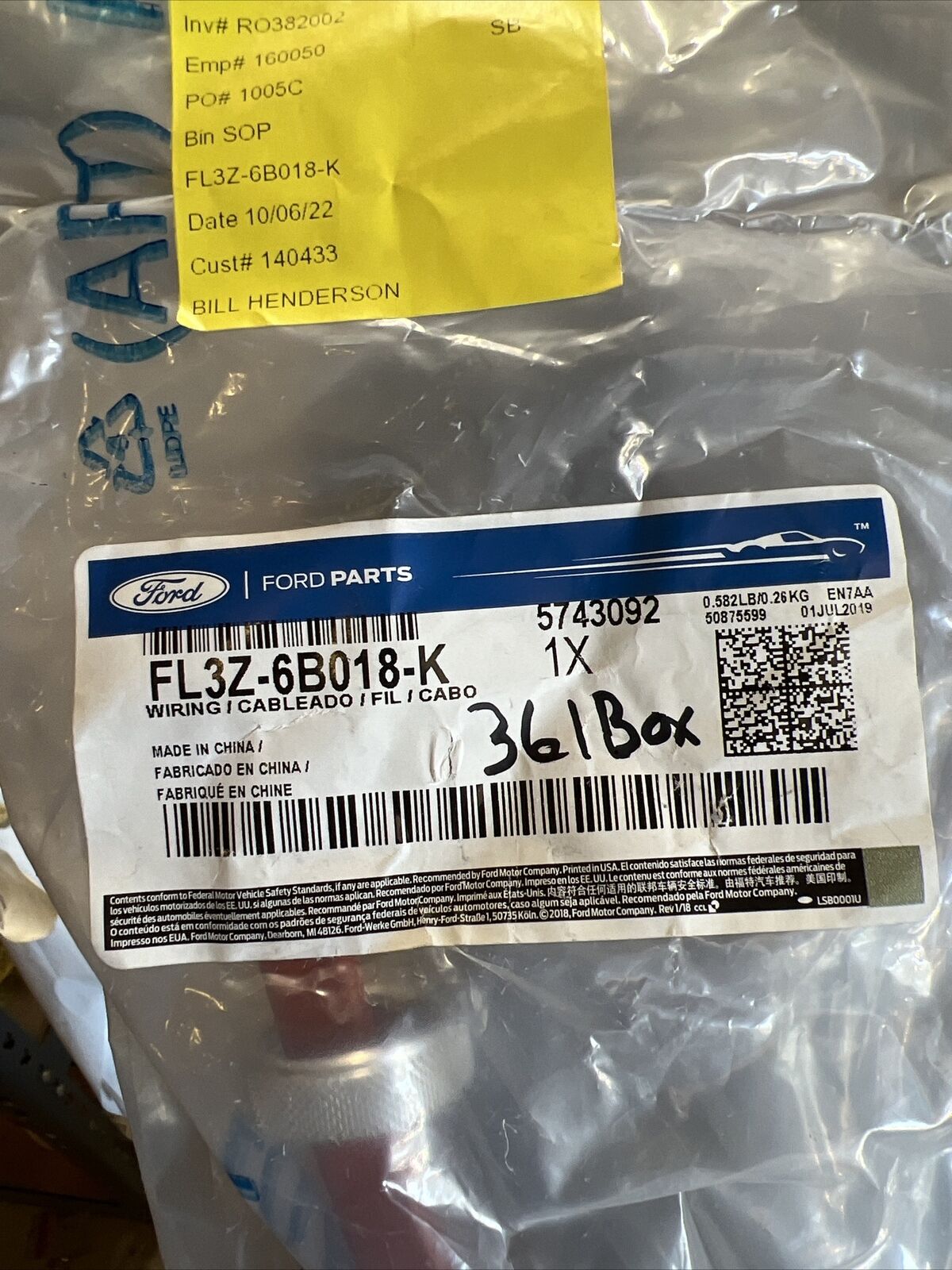 New OEM Genuine Ford F-150 2017 Wire Assembly FL3Z6B018K