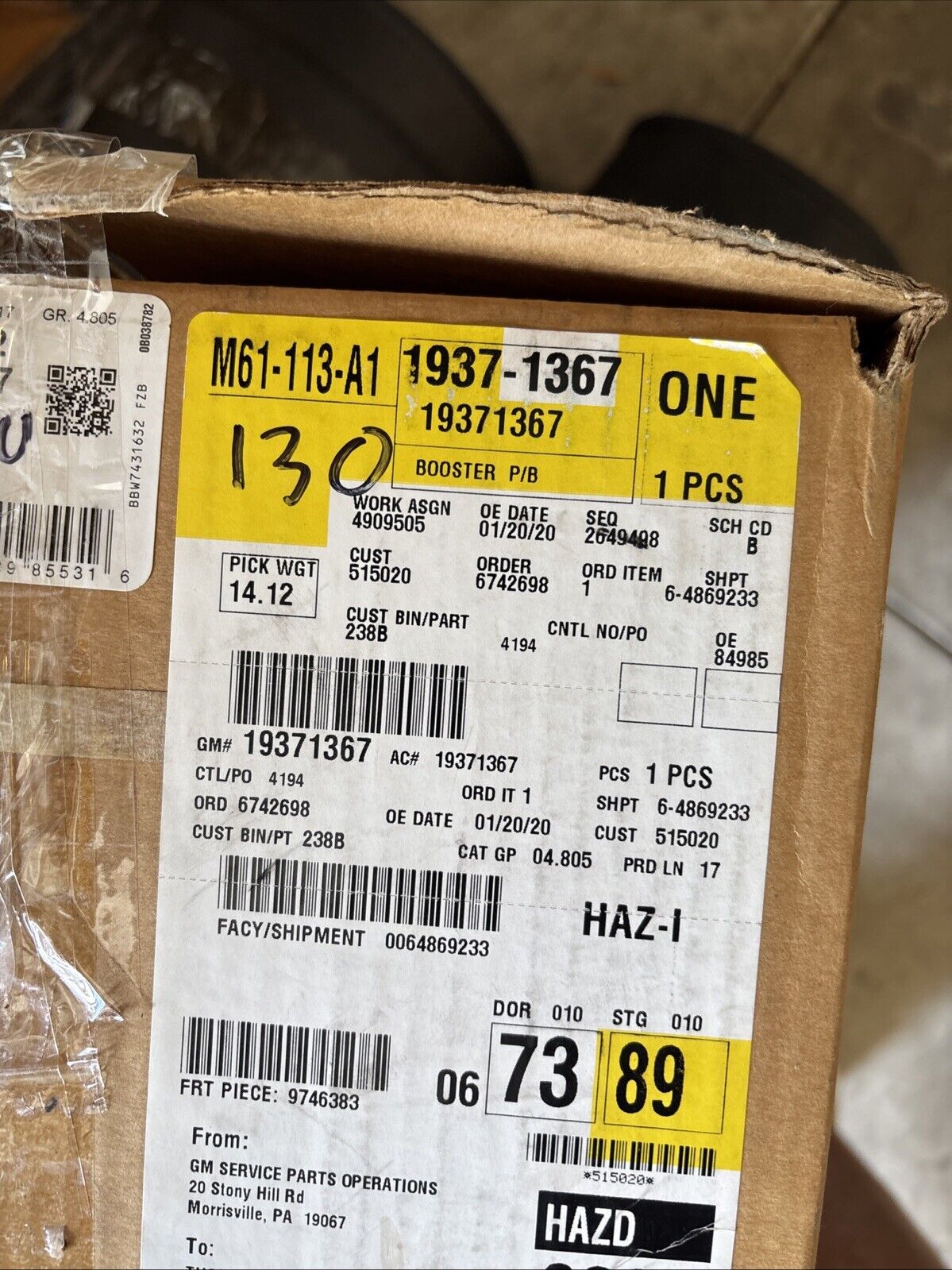 Genuine OEM GM Chevy Express 1500 Power Brake Booster 2012-14 19371367  178-1042