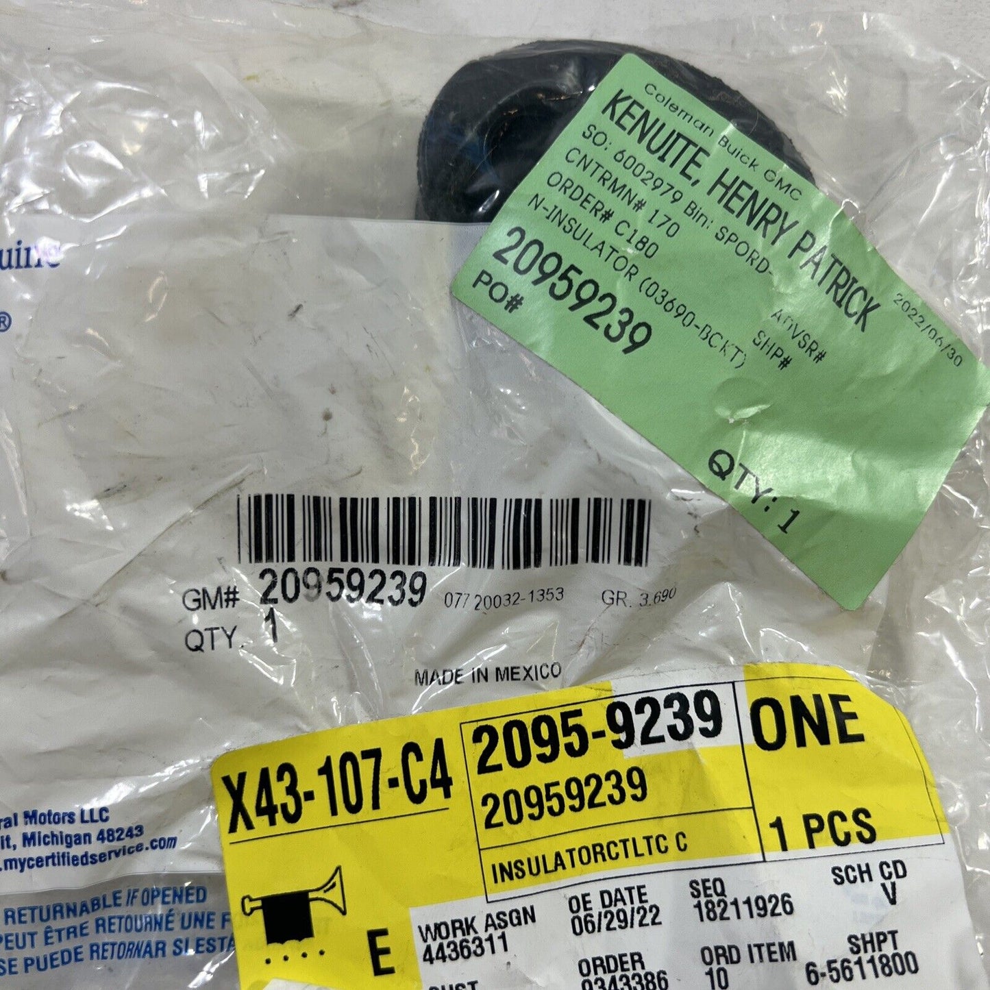 Genuine OEM GM Enclave Exhaust System Hanger Insulator 2011-2024 20959239