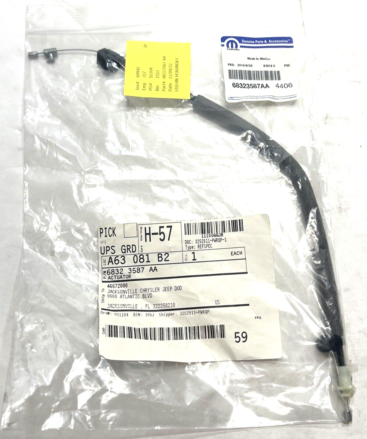 Genuine OEM Mopar Seat Actuator Cable 68323587AA