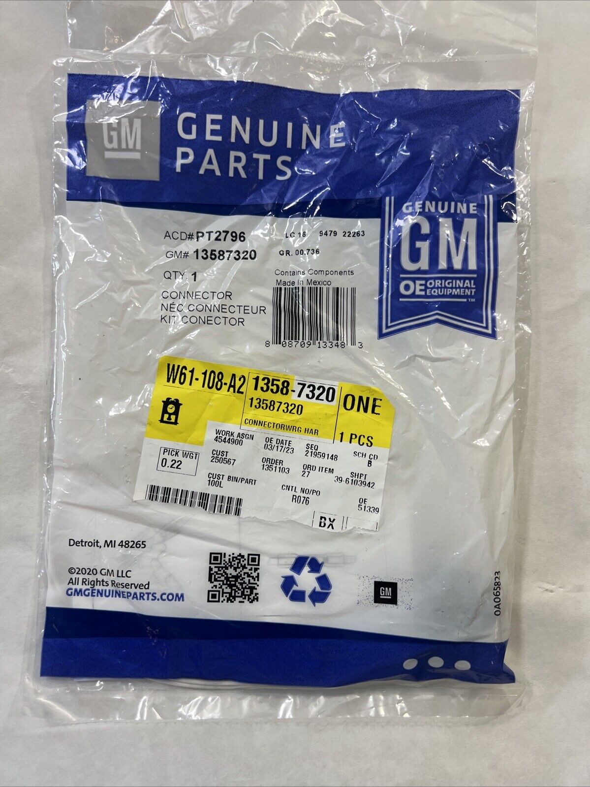 Genuine OEM GM ACDelco Camshaft Position Solenoid Connector PT2796 13587320