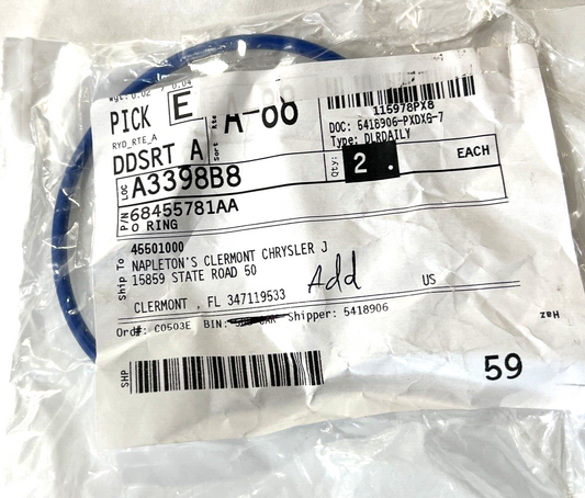 Genuine OEM Mopar Axle Hub O-Ring 68455781AA