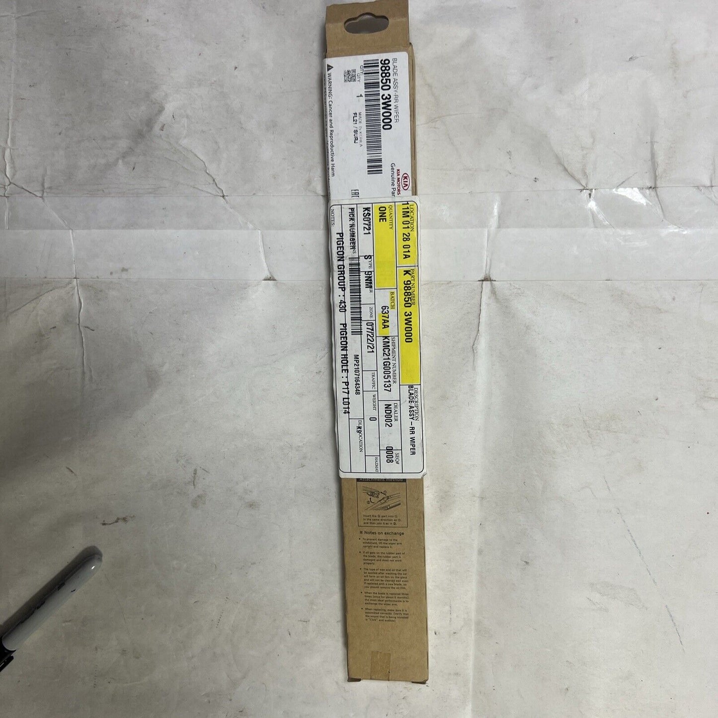 Genuine OEM Kia Sportage Rear Side Wiper Blade 2011-2014 988503W000