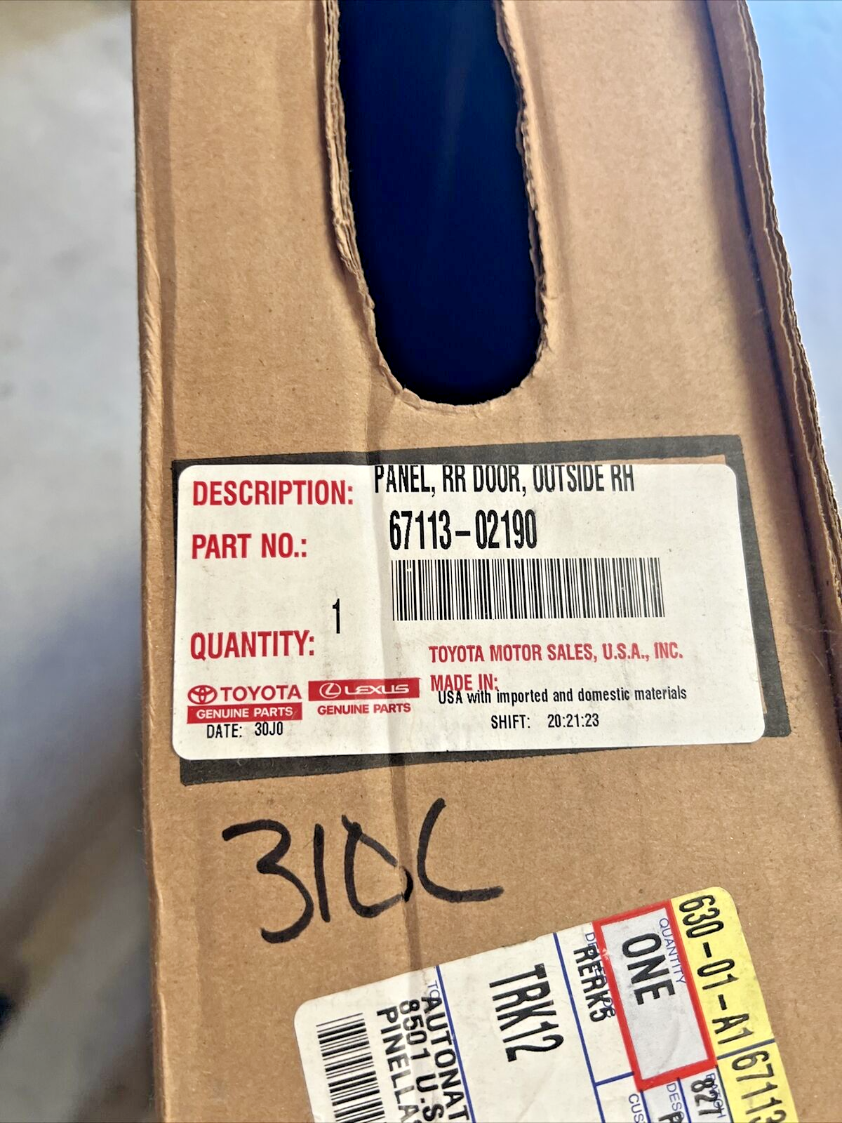 New OEM Genuine Toyota Corolla Rear Passenger Side Door Outer Panel 6711302190