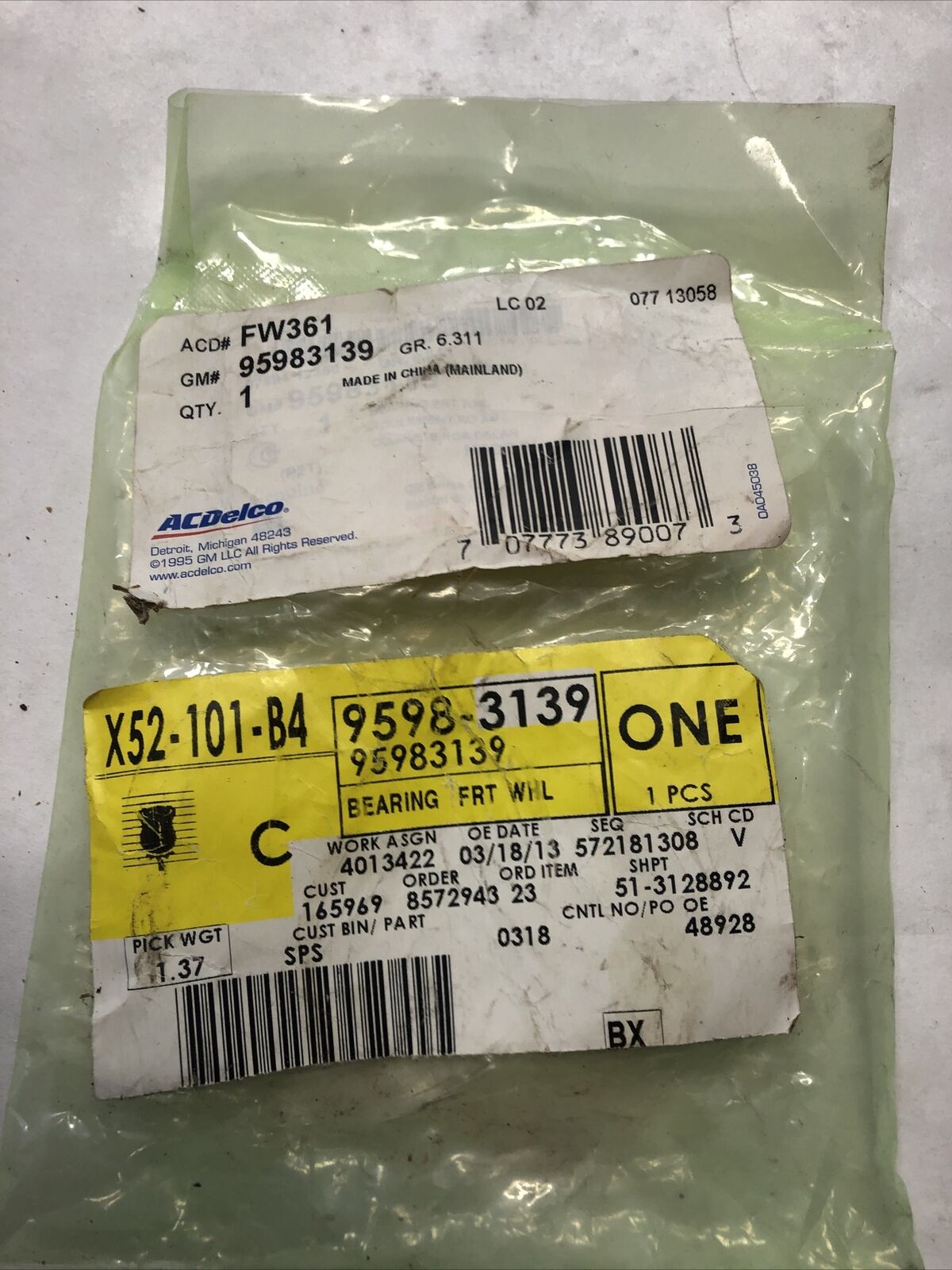 New OEM GM Front Wheel Bearing GM OE/GM Genuine Parts ACDelco FW361
