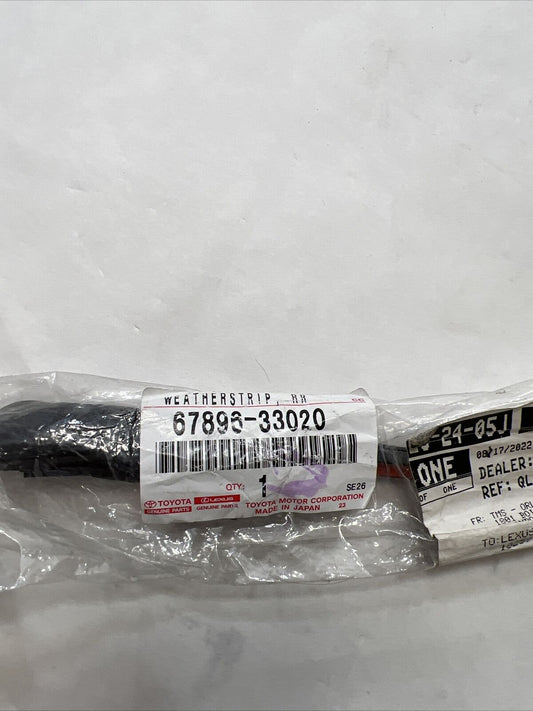 New Genuine OEM Toyota Weatherstrip, rear door, no.3 lh 6789633020