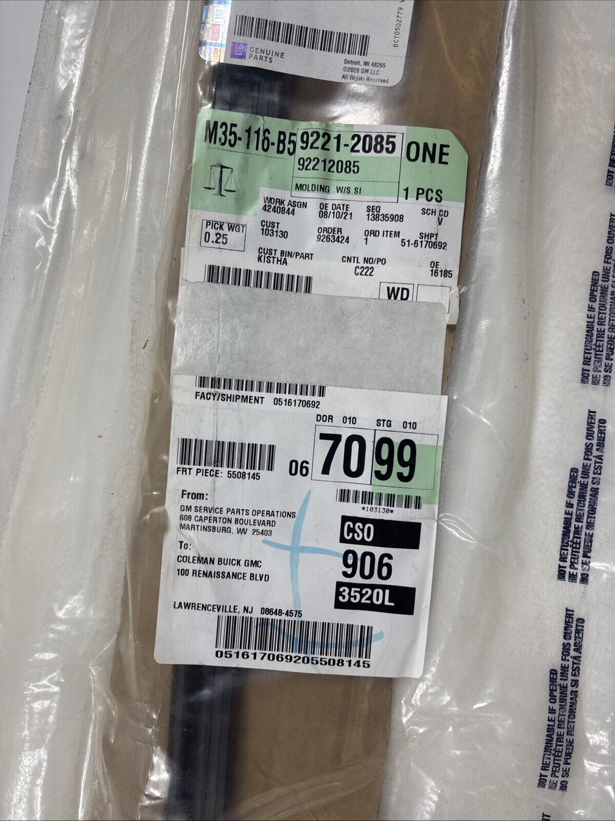 Genuine OEM GM Chevrolet Caprice Windshield Reveal Molding 2008-2017 92212085