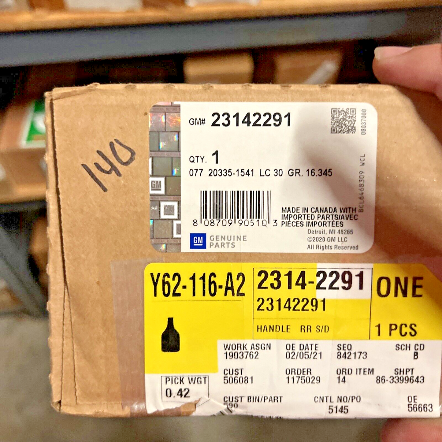 Genuine OEM GM Chevrolet Chrome Rear Right Side Interior Door Handle 23142291