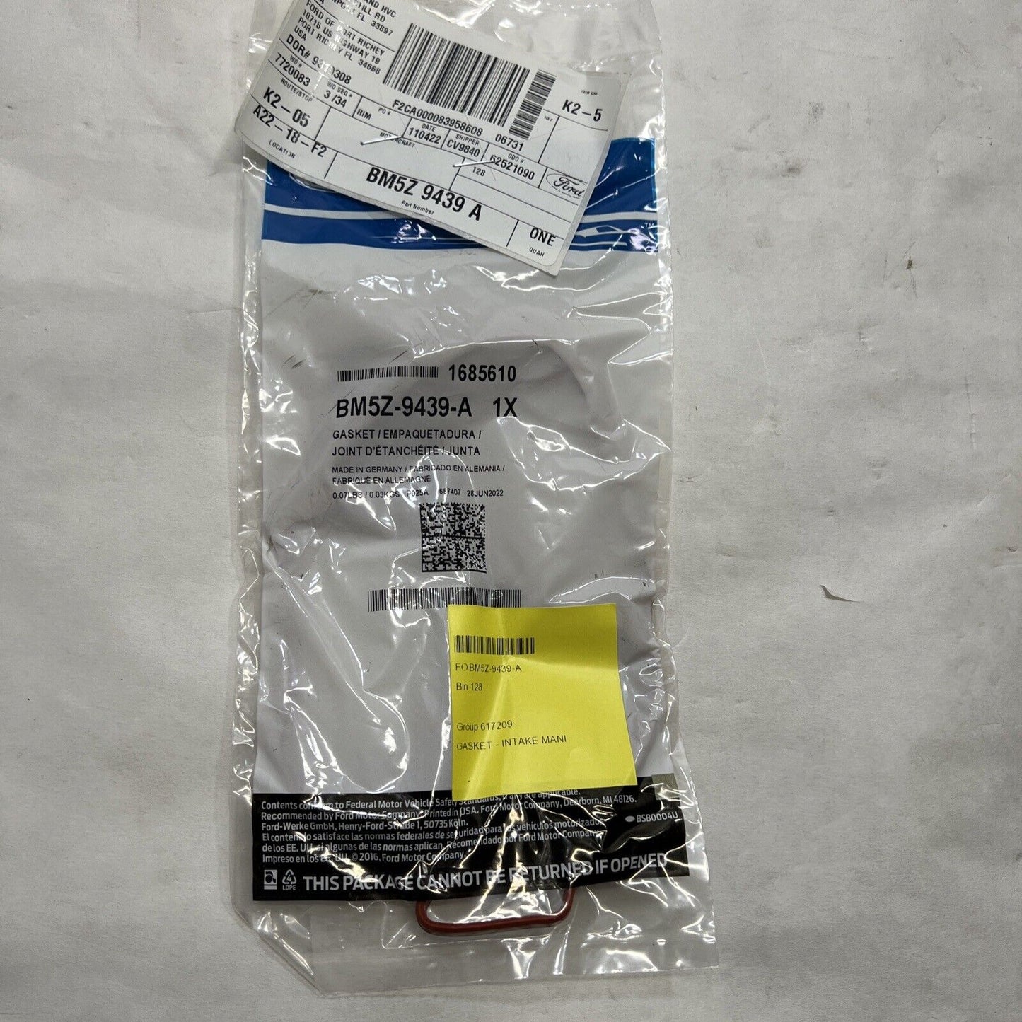 New OEM Genuine Ford Fiesta 2013-2019 Fuel Injection Plenum Gasket BM5Z9439A