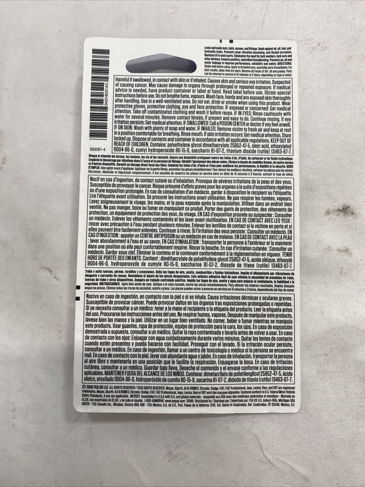 New OEM Genuine Mopar Thread Locker medium Adhesive Grease 04318031AC