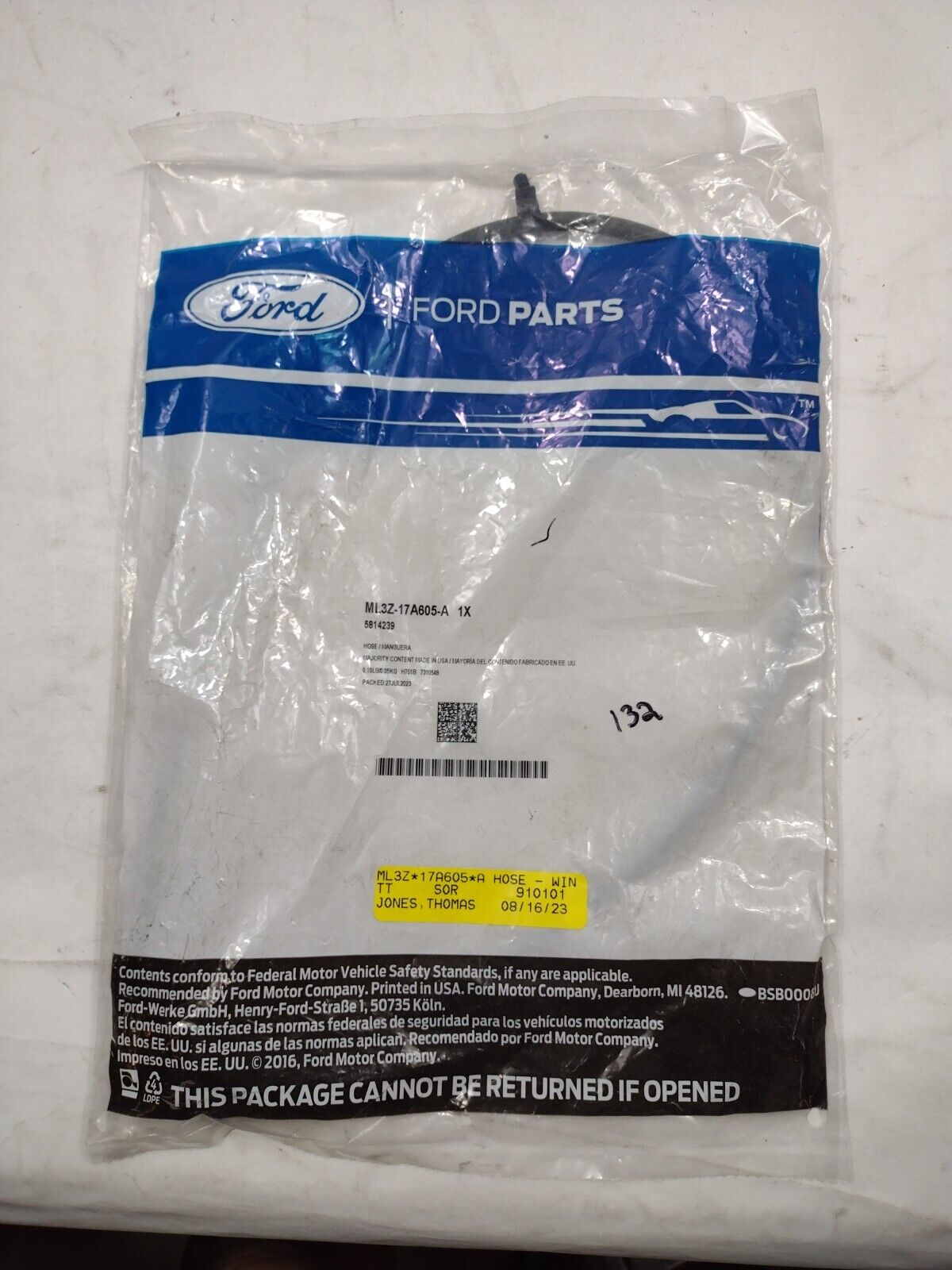 ML3Z17A605A Ford F150 2021-2023, Windshield Washer Hose