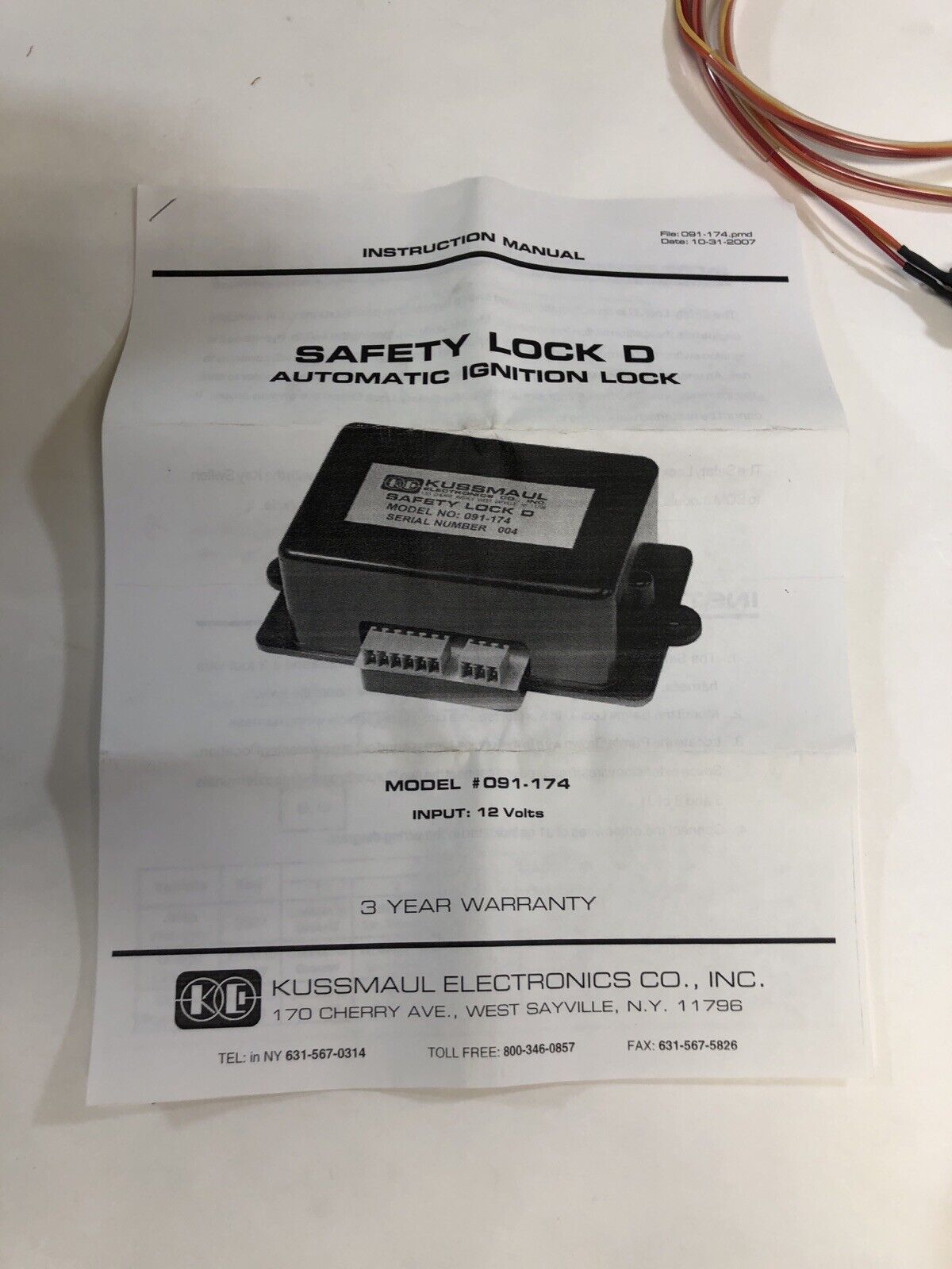 Kussmaul Automatic Ignition Safety Lock Kussmaul 12 Volt 091-174-1