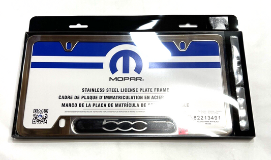 New OEM Fiat 500 Bracket Genuine Mopar Polished License Plate Frame 82213491AB