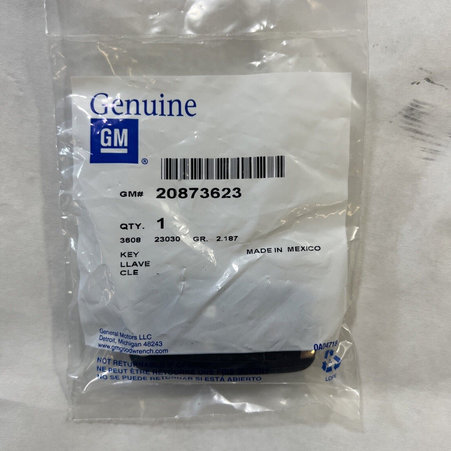 Genuine OEM GM Terrain Denali Door Lock and Ignition Key 2010-2017 20873623