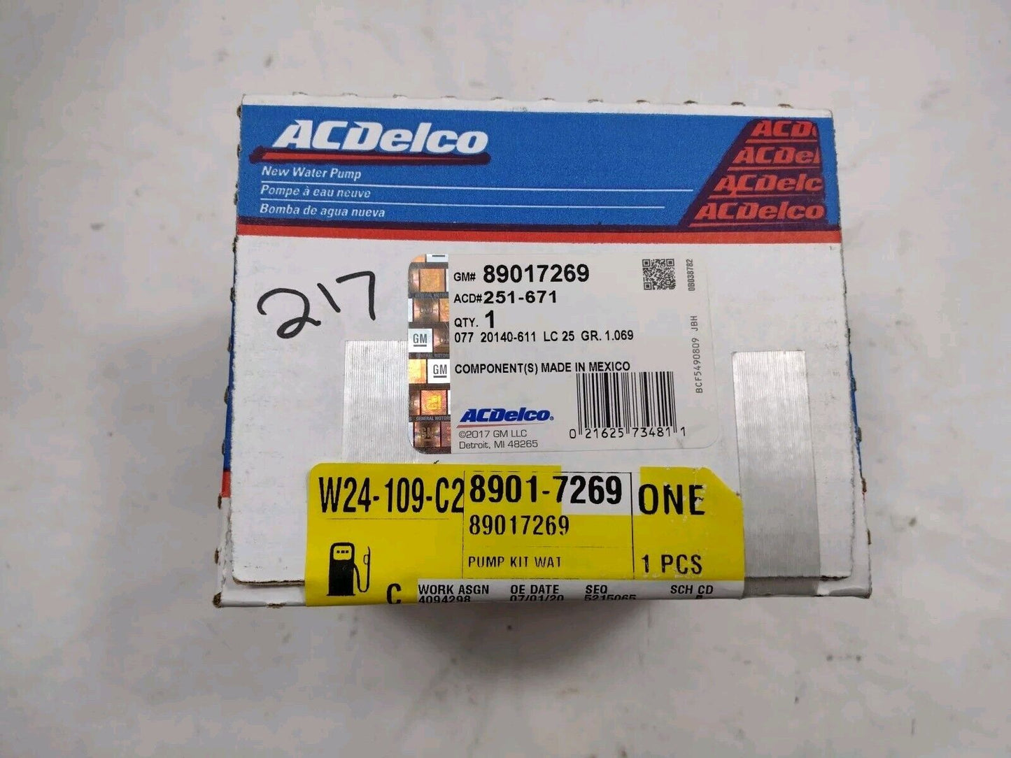 Genuine OEM GM Buick Rendezvous Engine Water Pump 1997-2007 89017269