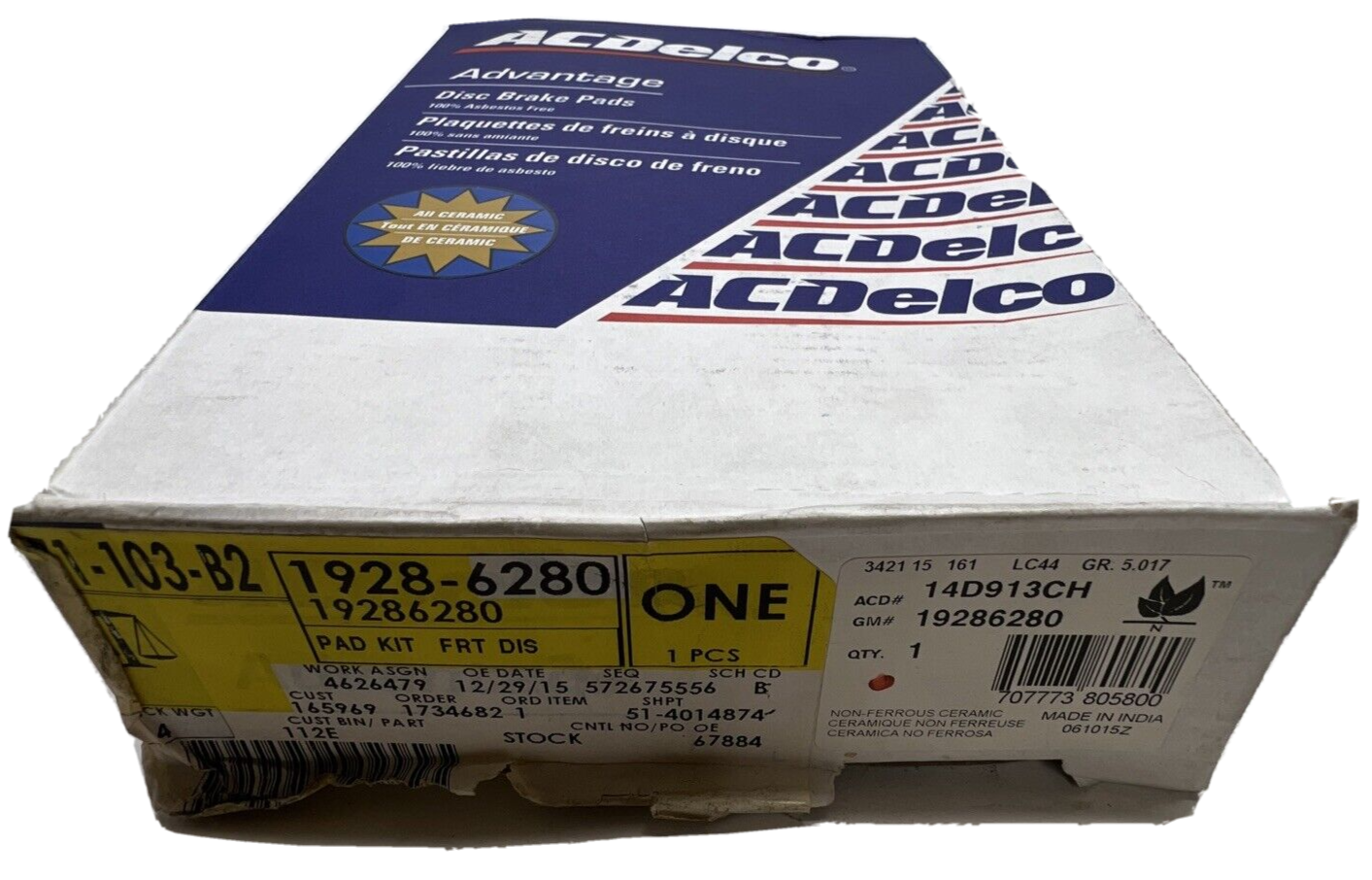 New OEM GM ACDelco 14D913CH Ceramic Front Disc Brake Pad Set W/Hardware 19286280