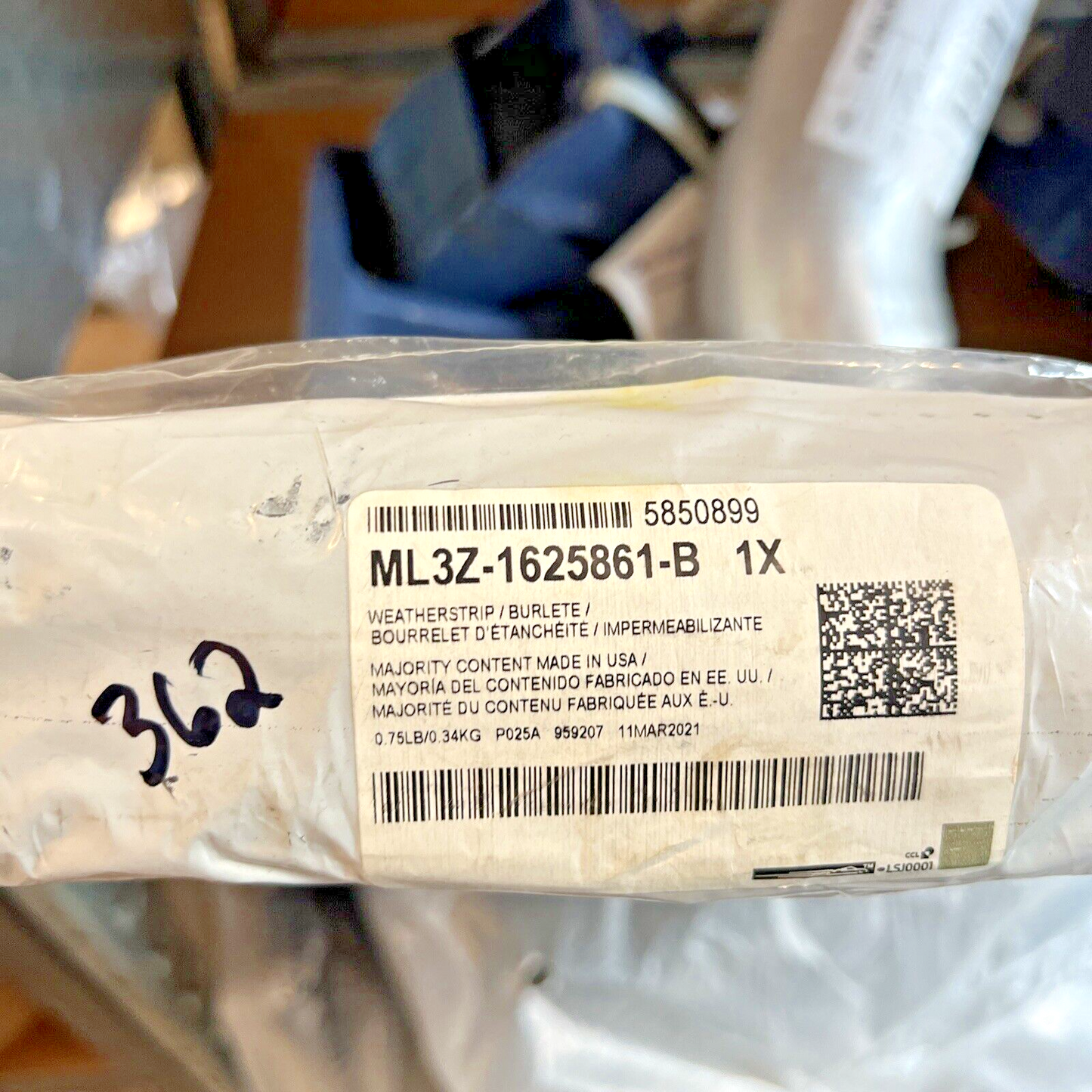 NEW OEM Ford F150 Crew RR LH Interior Door Belt Weatherstrip 21-24 ML3Z1625861B