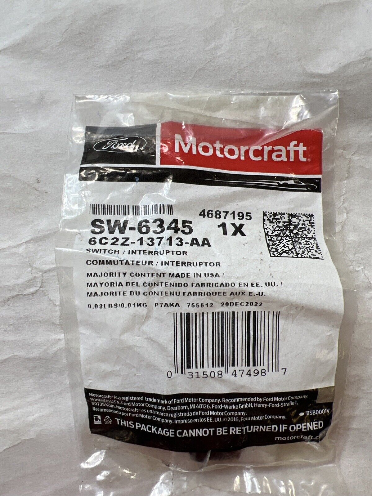 Genuine OEM Ford E-150 Open Door Ajar Jamb Switch Motorcraft SW6345 6C2Z13713AA