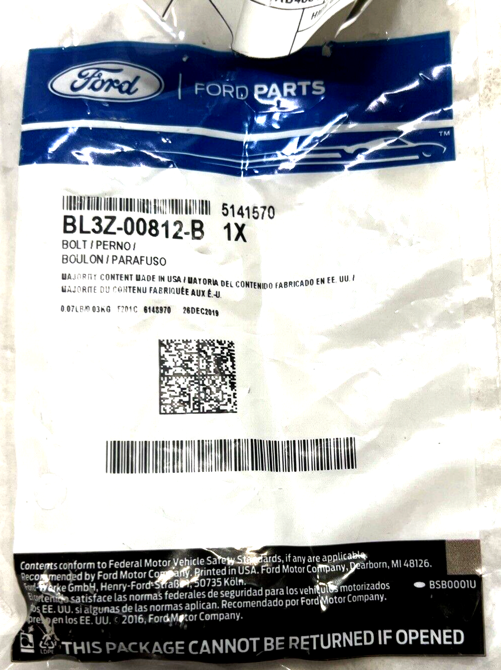 New OEM Genuine Ford Bolt BL3Z-00812-B