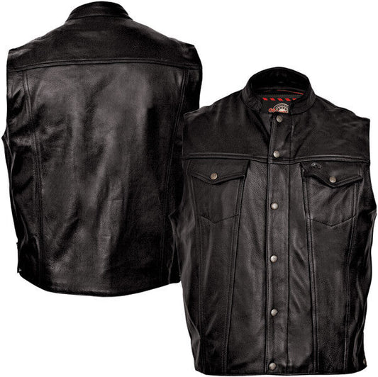 Milwaukee Motorcycle Clothing Co. Men's Jinx Black Leather Vest, Medium
