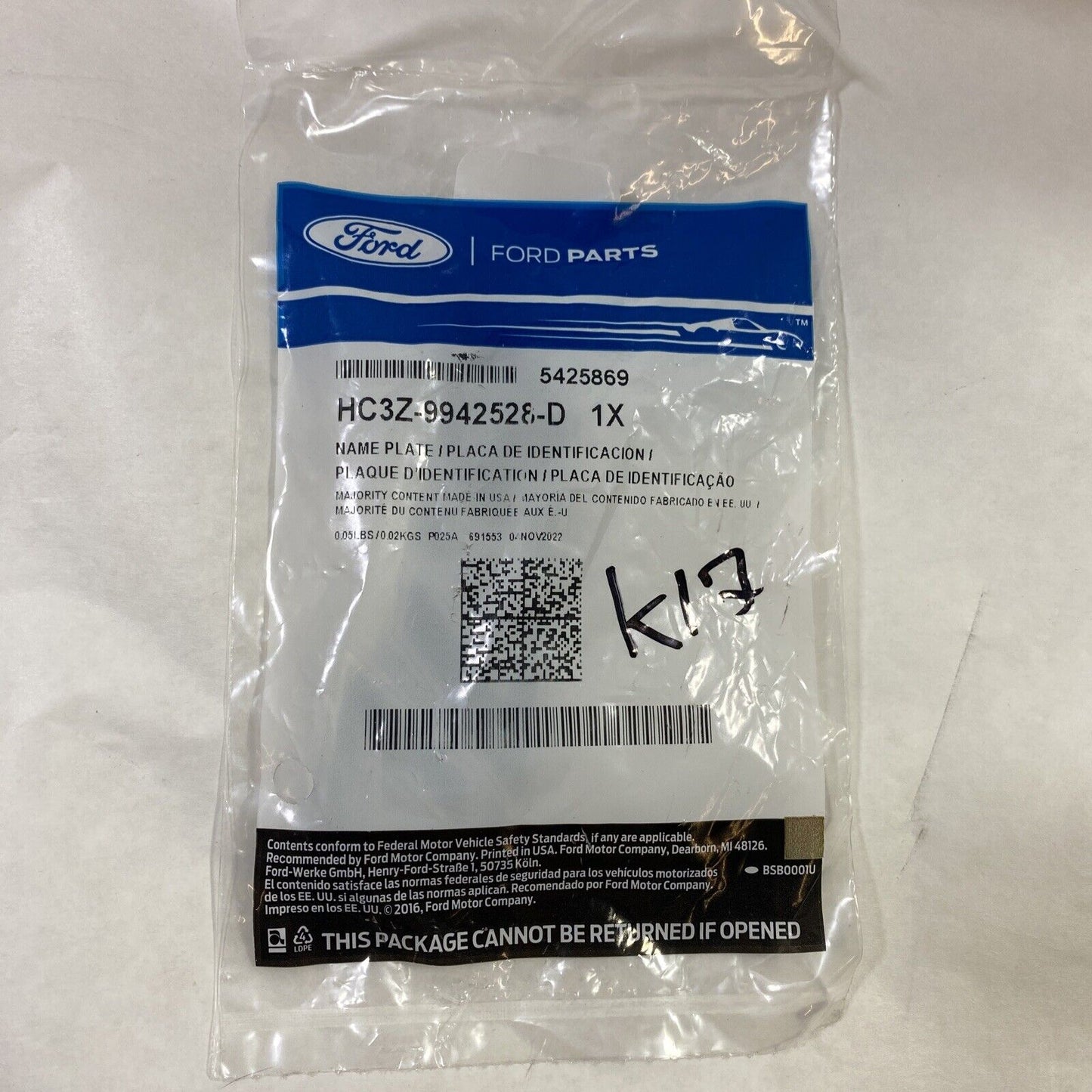 Name Plate - Ford LH #HC3Z-9942528-D