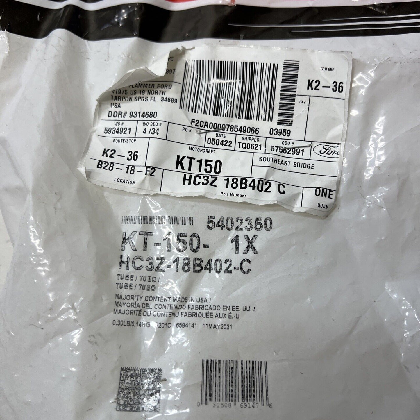 New OEM Ford HVAC Heater Pipe Motorcraft KT-150