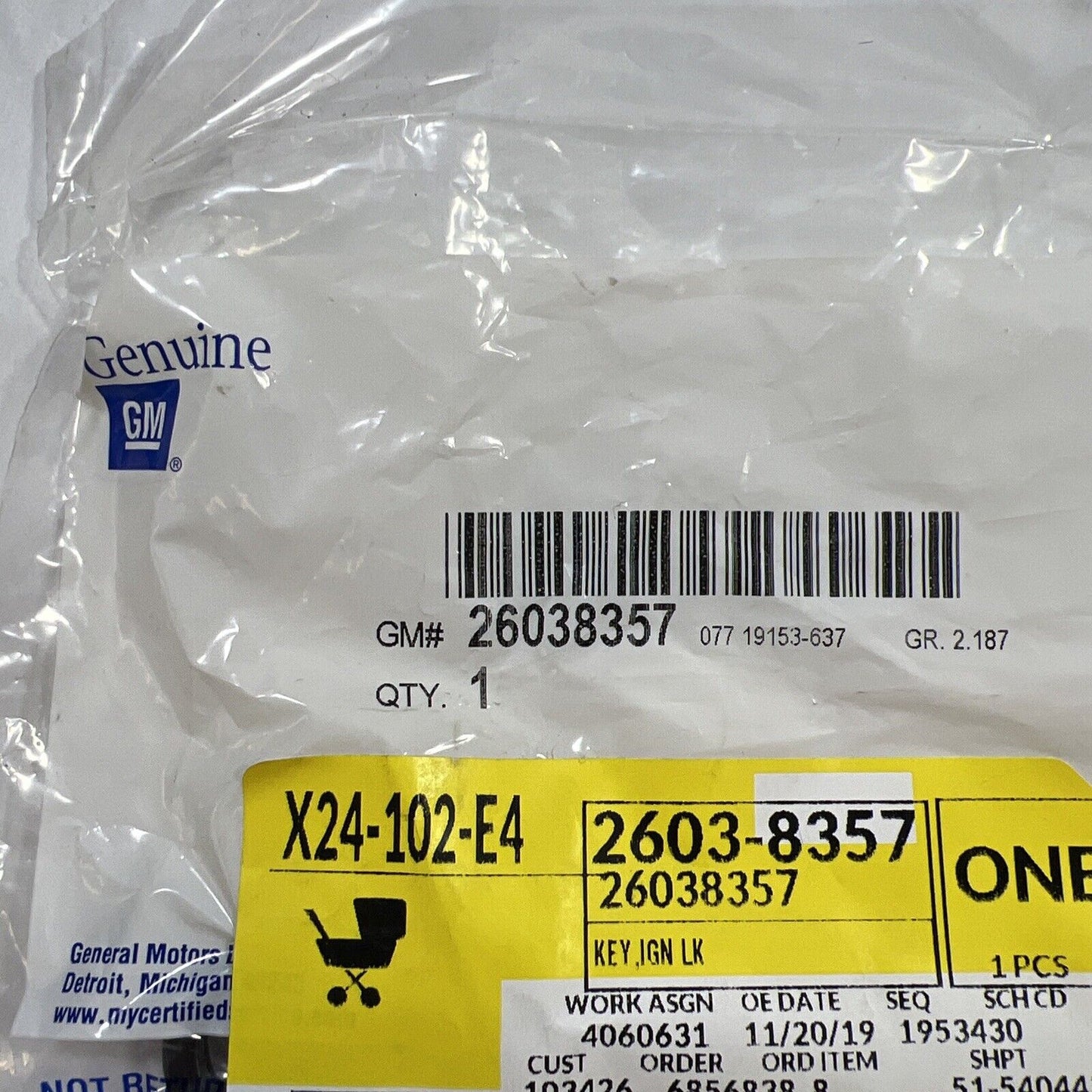 Genuine OEM GM Ignition Key Blank 26038357