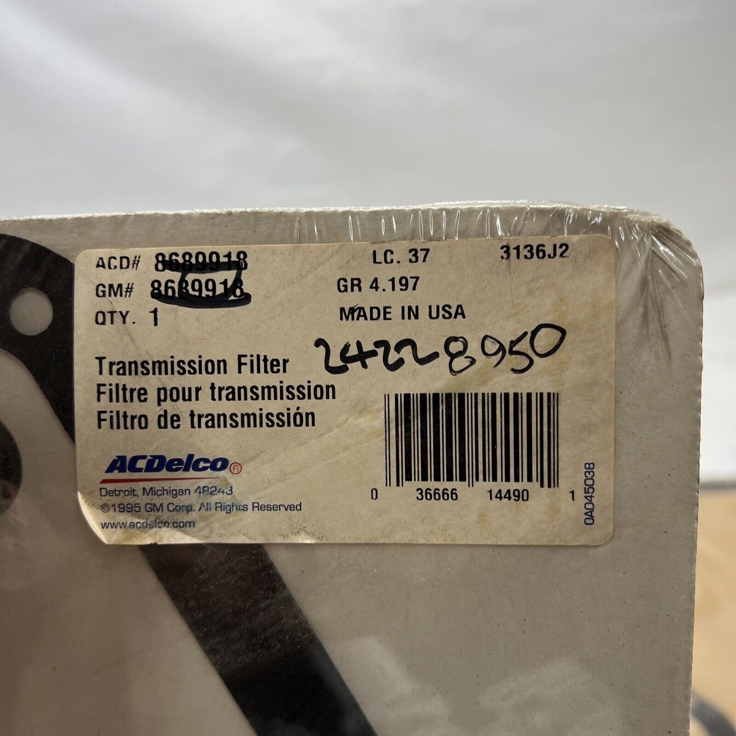 Genuine OEM GM ACDelco Century Auto Transmission Fluid Filter Kit 88-93 8689918