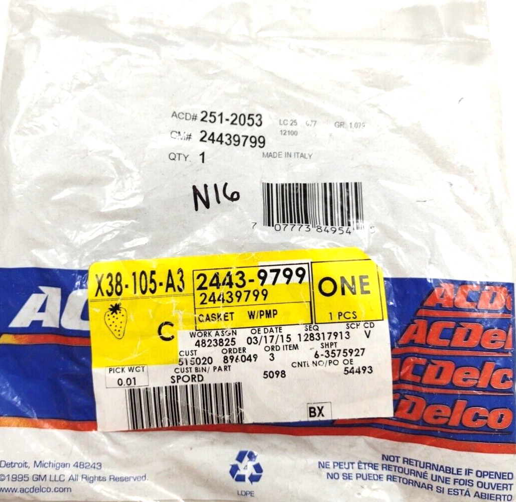 Genuine OEM GM Buick Regal Water Pump O Ring 2000-2017 24439799 ACDelco 251-2053