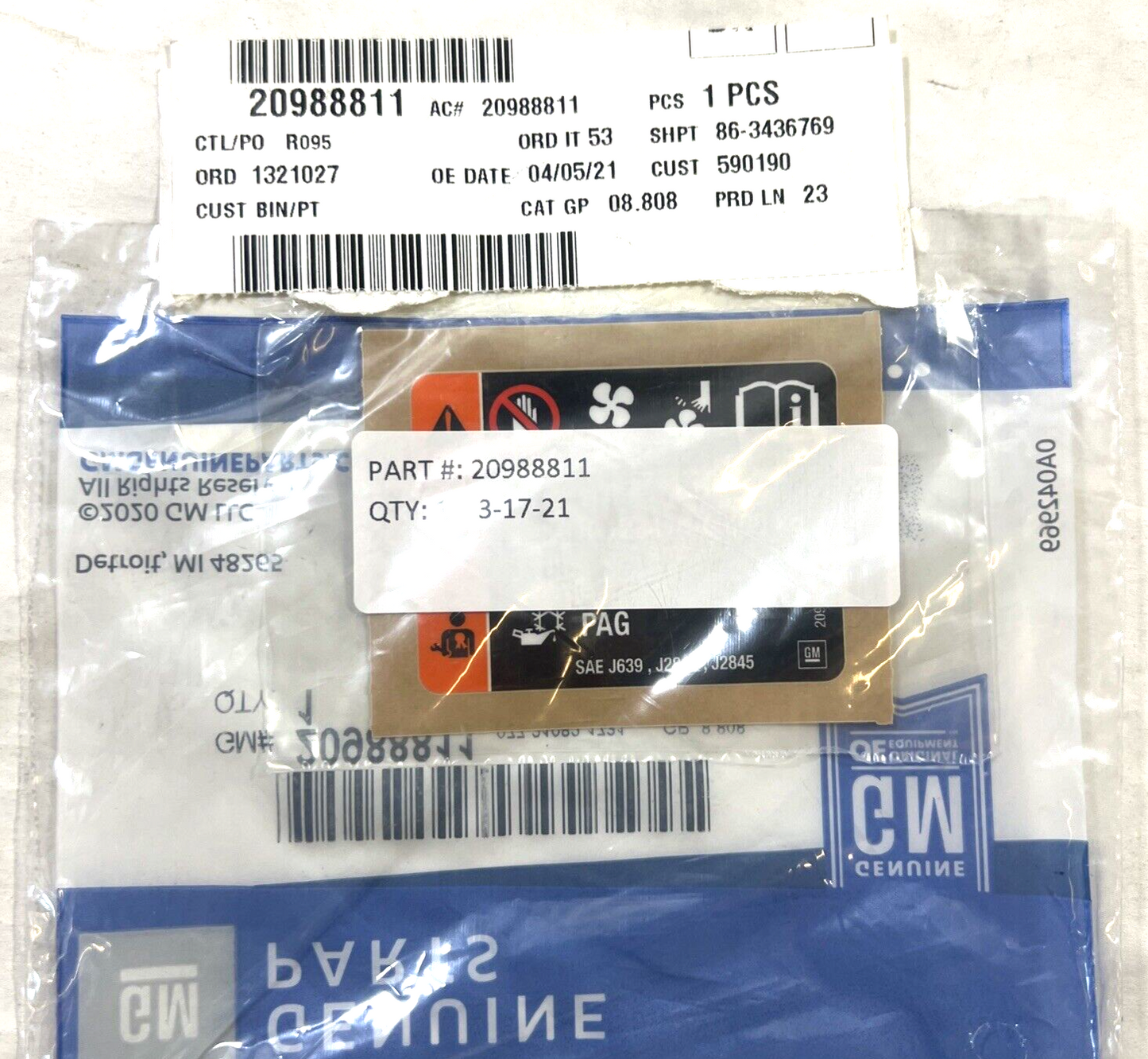 Genuine OEM GM Cadillac XTS A/C System Information Label 2013-2019 20988811