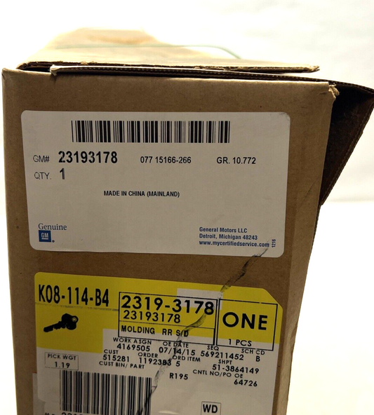 Genuine OEM GM Chevrolet Equinox Rear Side Door Window Molding 11-19 23193178