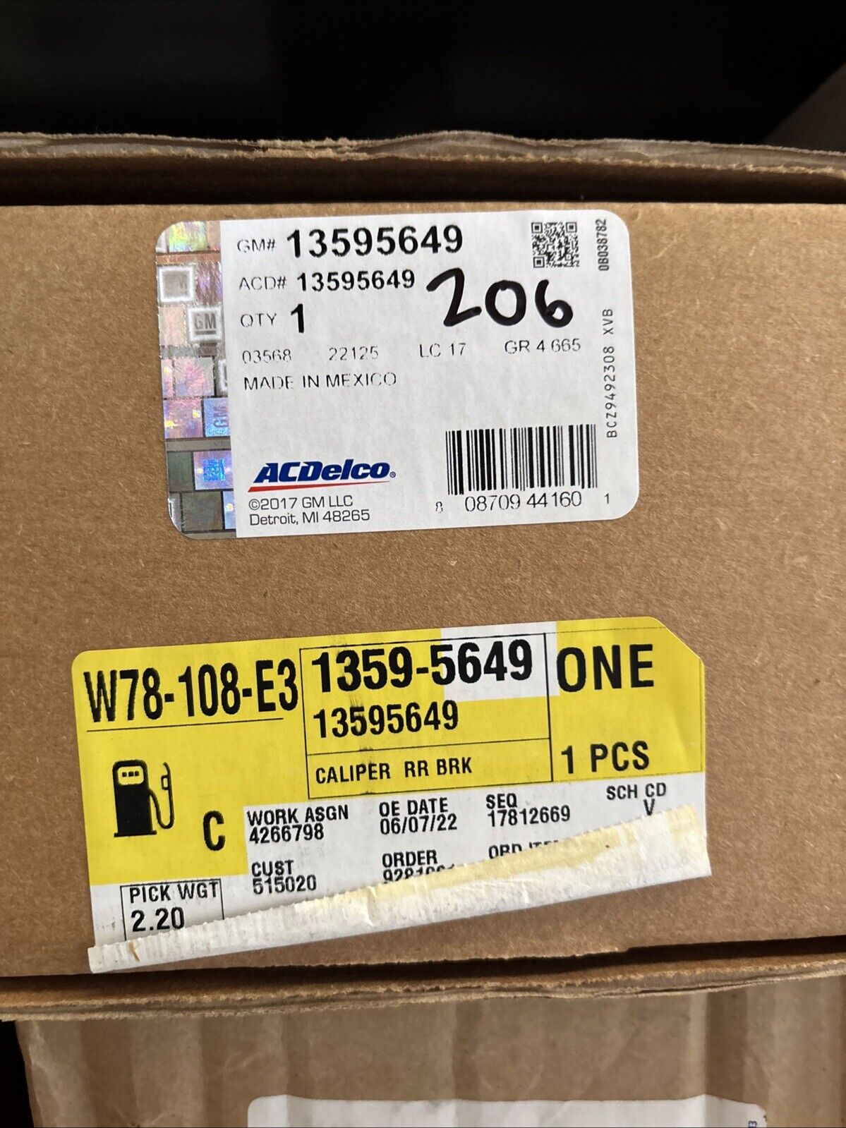 Genuine OEM GM Chevrolet Malibu Brake Caliper Rear 2016-2025 13595649