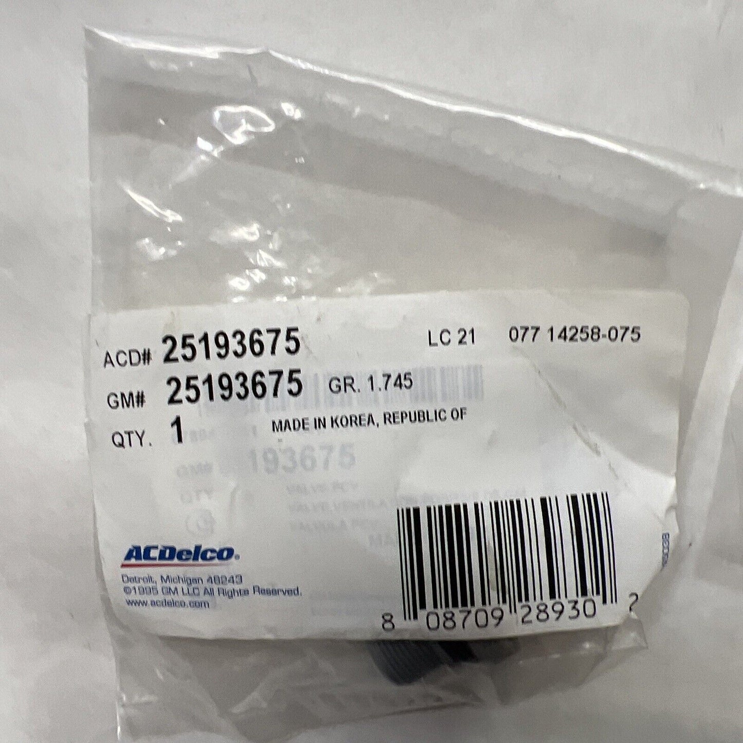 New OEM GM 25193675 ACDelco PCV Valve New for Chevy Chevrolet Spark 2013-2015