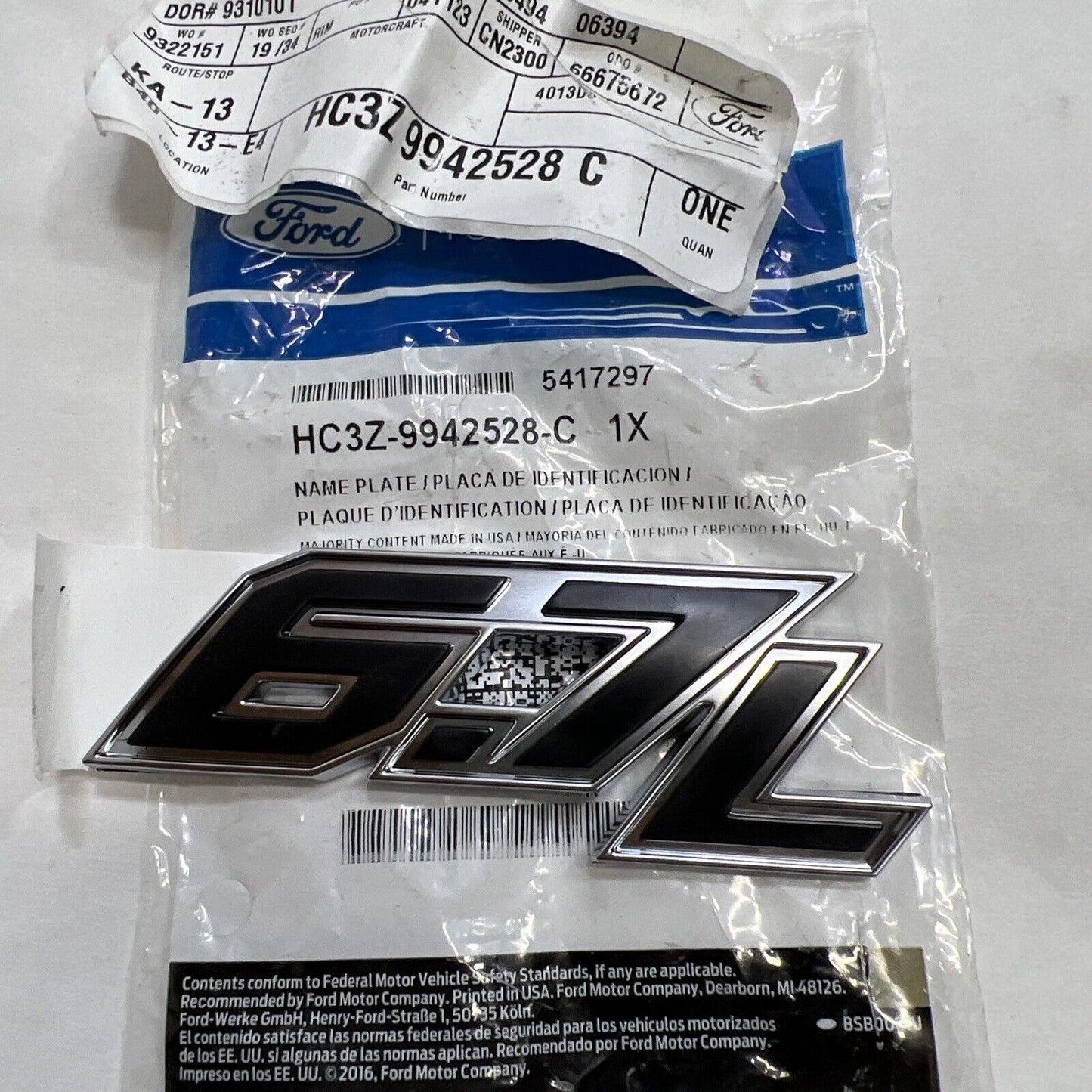 New OEM Genuine Ford 17-22 Right Passenger Side Fender Nameplate HC3Z9942528C