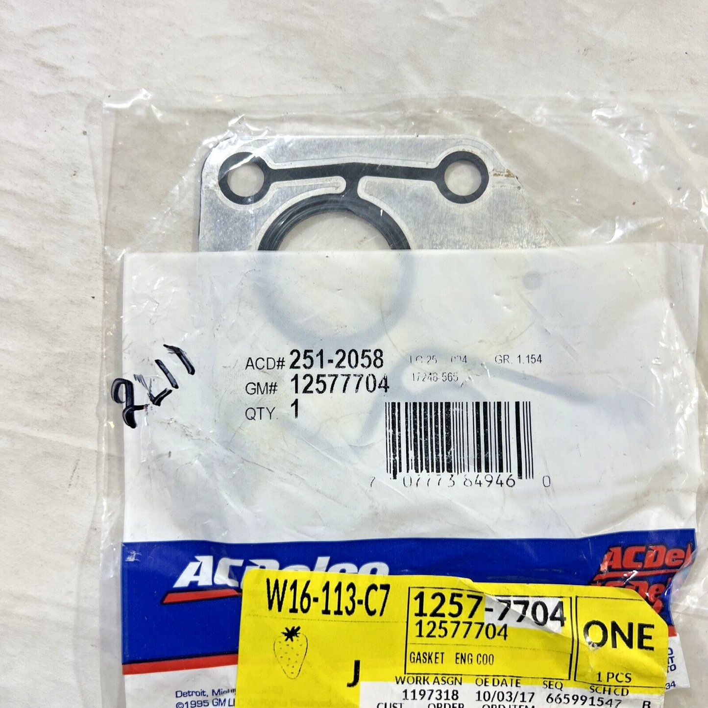 Genuine OEM GM ACDelco Chevrolet Coolant Crossover Pipe Gasket 2512058 12577704