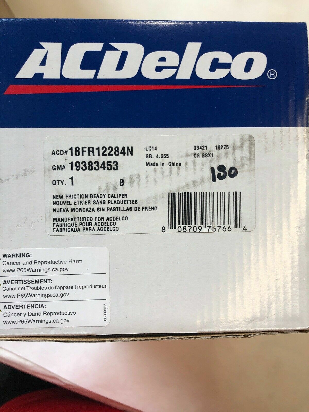 New OEM ACDelco 18FR12284 Brake Caliper Rear Driver Side Rebuilt w/Hardware