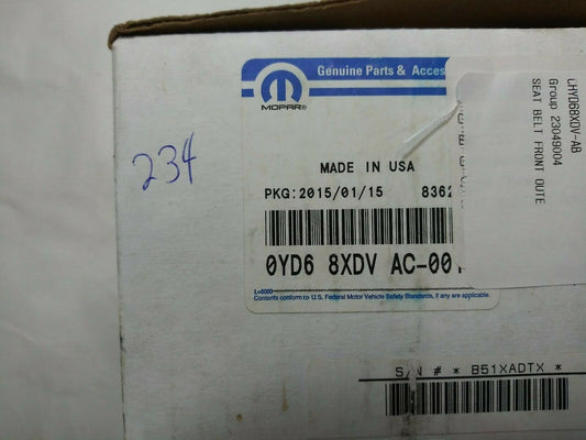New OEM Dodge Caliber Seat Belt Front Passenger Side 2009 Mopar YD68XDVAC