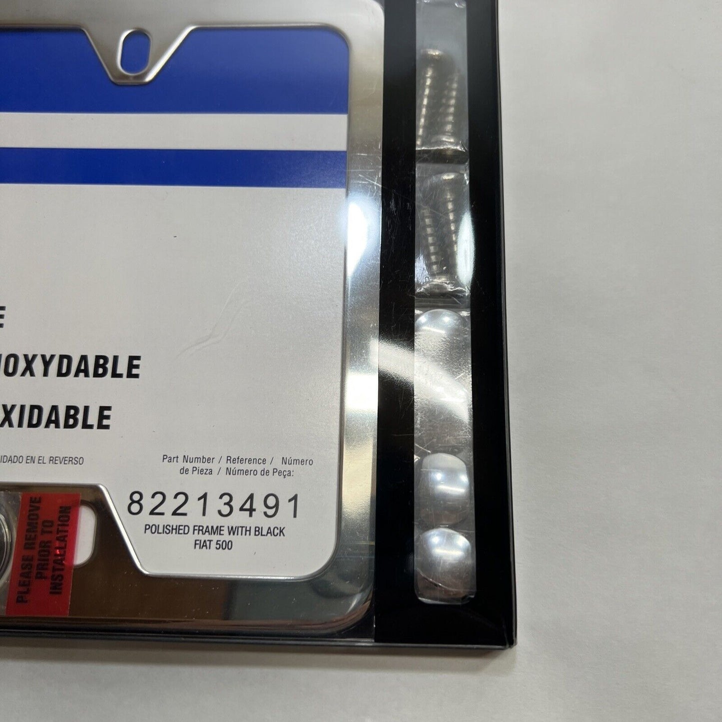 New OEM Fiat 500 Bracket Genuine Mopar Polished License Plate Frame 82213491AB