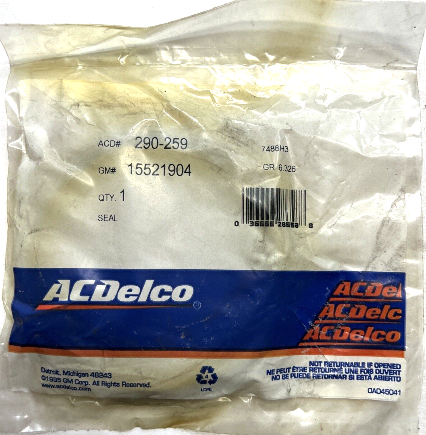 Genuine OEM GM ACDelco Astro Front Wheel Bearing Seal 88-02 290259 15521904