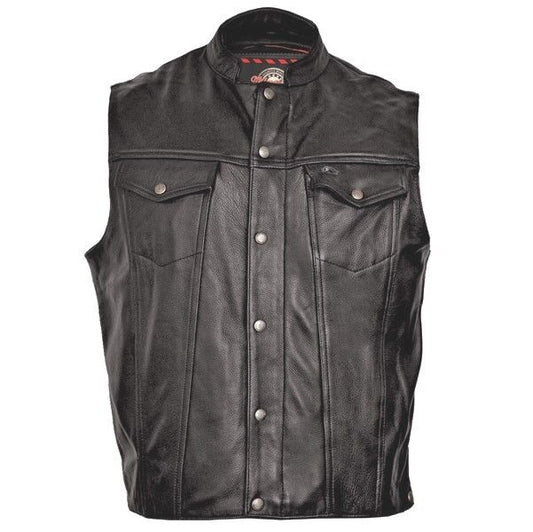 Milwaukee Motorcycle Clothing Co. Men's Jinx Black Leather Vest, Medium