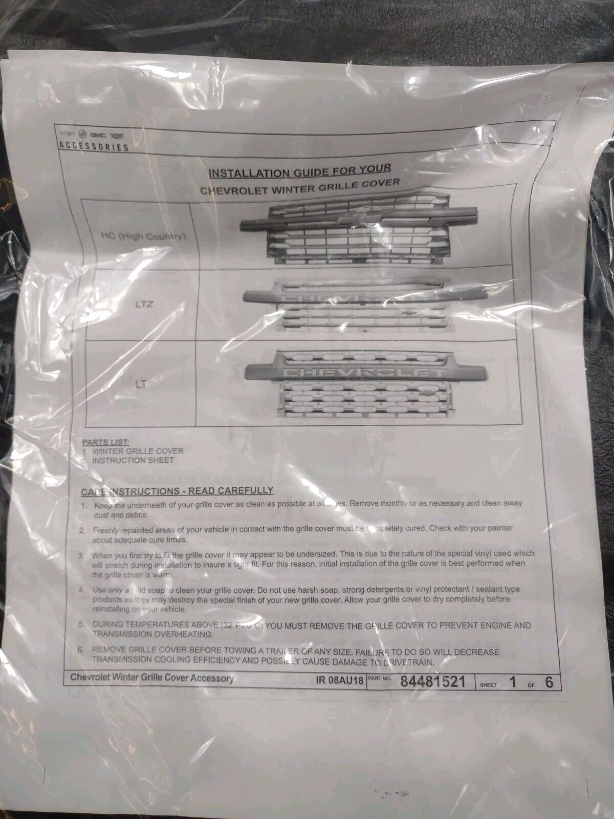 Genuine OEM GM Chevy Silverado 3500 HD Grille Cover 2020-2023 84789270