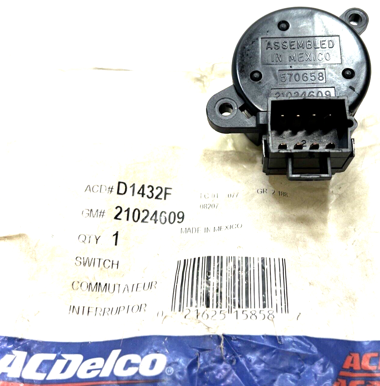 Genuine OEM GM ACDelco Torrent Ignition Switch 1991-2008 D1432F 21024609
