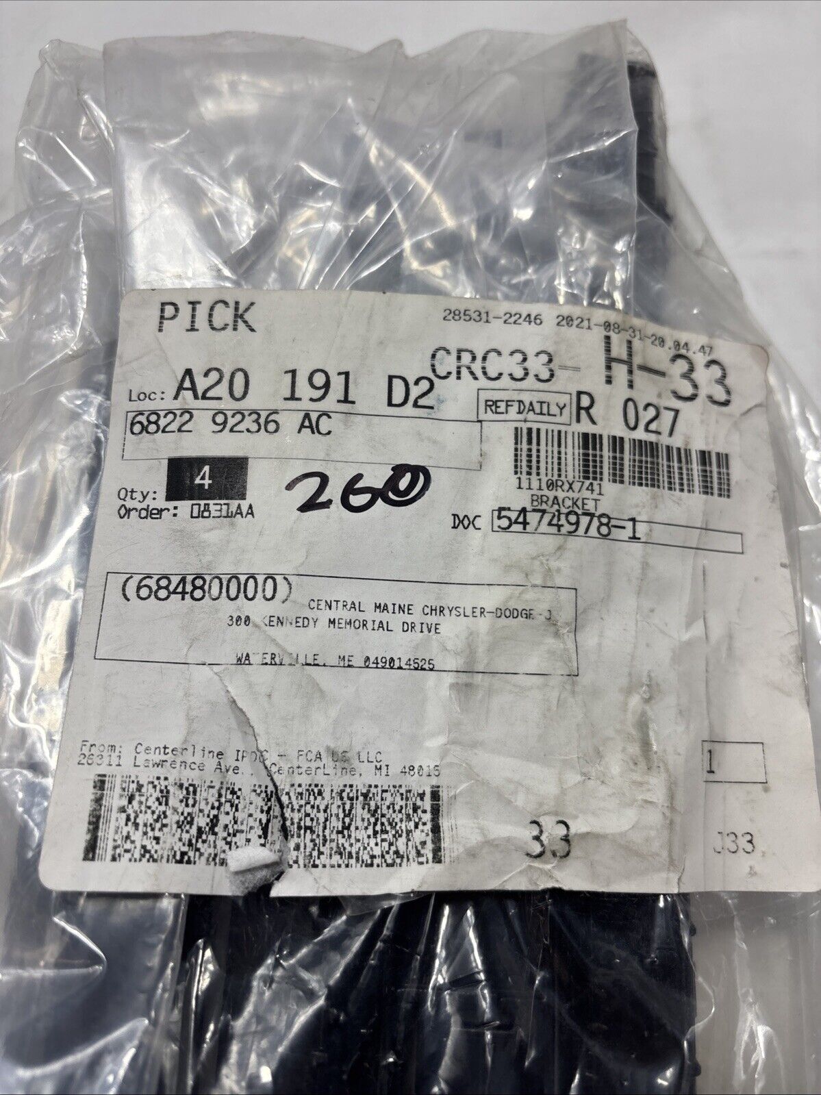 Genuine OEM Mopar Chrysler Pacifica Fascia Support Bracket 2017-2025 68229236AC