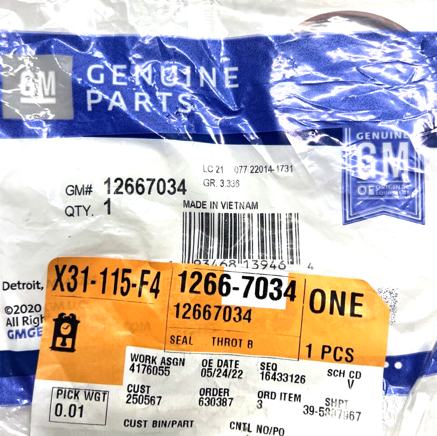 Genuine OEM GM Encore GX Trailblazer Throttle Body Seal 2020-2022 12667034